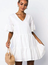 Load image into Gallery viewer, Middle Waist Zipper Short Sleeve Pleated Dress

