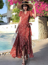 Load image into Gallery viewer, Lace-up Chiffon One-piece Holiday Dress
