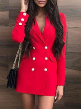 Load image into Gallery viewer, Elegant Polyester Plain Color Shawl Collar Long Sleeve Double Breasted Blazer Dress

