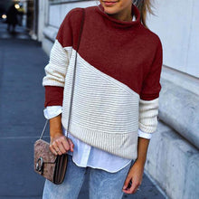 Charger l&#39;image dans la galerie, Irregular Sleeves Curled Half-High Collar Contrast Pullover Sweater
