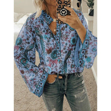 Load image into Gallery viewer, Ladies Long Sleeve Peacock Print Loose shirt
