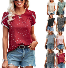 Load image into Gallery viewer, Lace Stitched Polka Dot Short Sleeved T Shirt Chiffon Top
