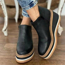 Charger l&#39;image dans la galerie, Fashion Artificial PU Solid Color Round Head Wedge Heel Zipper Boots
