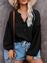 Load image into Gallery viewer, Casual Cotton Plain V-neck Lantern Sleeve Blouse
