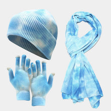 Load image into Gallery viewer, Tie-dye Knitted Hat Gloves Scarf Set Ladies
