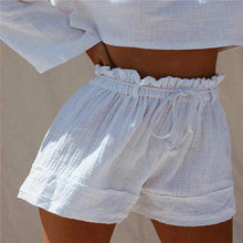 Load image into Gallery viewer, Solid Color Loose Pleated Elastic Belt High Waist Cotton And Linen Boho Shorts Hot Pants
