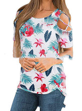 Load image into Gallery viewer, Women&#39;s Printed Round Neck Off Shoulder Short Sleeve T-shirt
