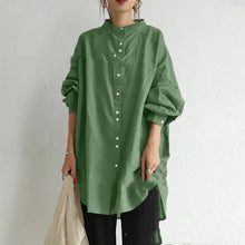 Load image into Gallery viewer, Simple Solid Color Cotton Stand Collar Lantern Sleeve Blouse
