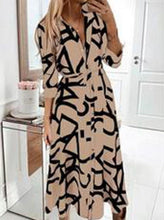 Load image into Gallery viewer, Classy V-neck Long Sleeve Printed Polyester Semi Dress
