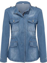 Load image into Gallery viewer, Elegant Denim Solid Color Lapel Long Sleeve Jacket for Women
