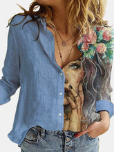 Load image into Gallery viewer, Street Polyester Digital Printing Shirt Collar Long Sleeve Blouse
