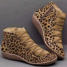 Charger l&#39;image dans la galerie, Casual Flock Leopard Round Head Wedge Heel Zipper Women&#39;s Boots
