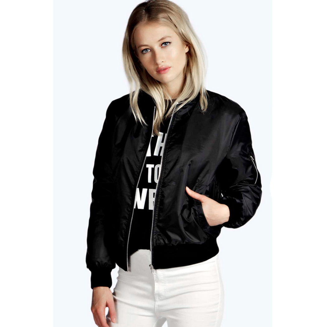 Fahionable Stand Collar Solid Color Zipper Jacket