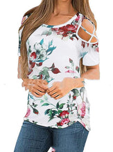 Load image into Gallery viewer, Women&#39;s Printed Round Neck Off Shoulder Short Sleeve T-shirt
