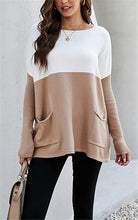 Load image into Gallery viewer, Loose Knit Long Sleeve Sweater Color Blocking Pocket Pullover Top
