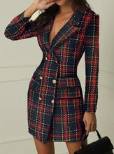 Load image into Gallery viewer, Sexy Polyester Plaid Shawl Collar Long Sleeve Blazers Dress
