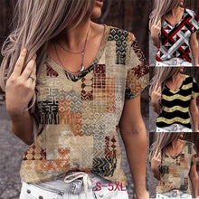 Load image into Gallery viewer, Fashion V-Neck Geometric Print Plus Size Short Sleeve T-Shirt
