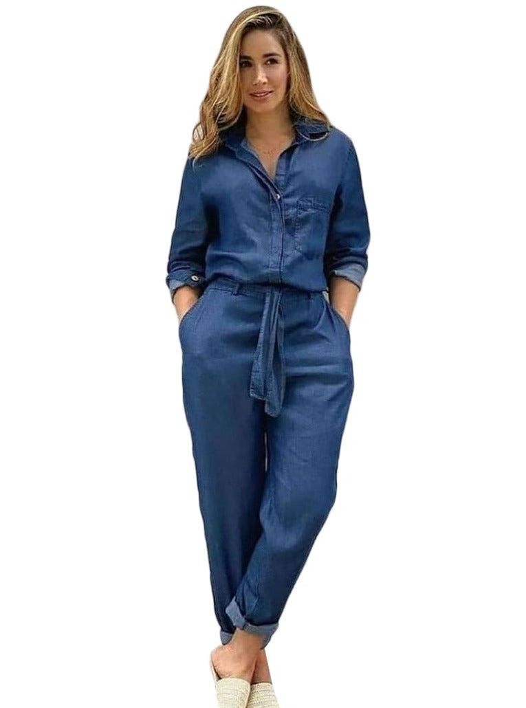New Style Ladies Denim Overalls With Shirt With Belt
