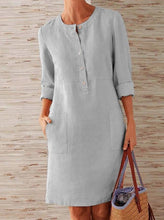 Load image into Gallery viewer, Plus Size Women&#39;s Cotton And Linen Round Neck Long Sleeve Dress
