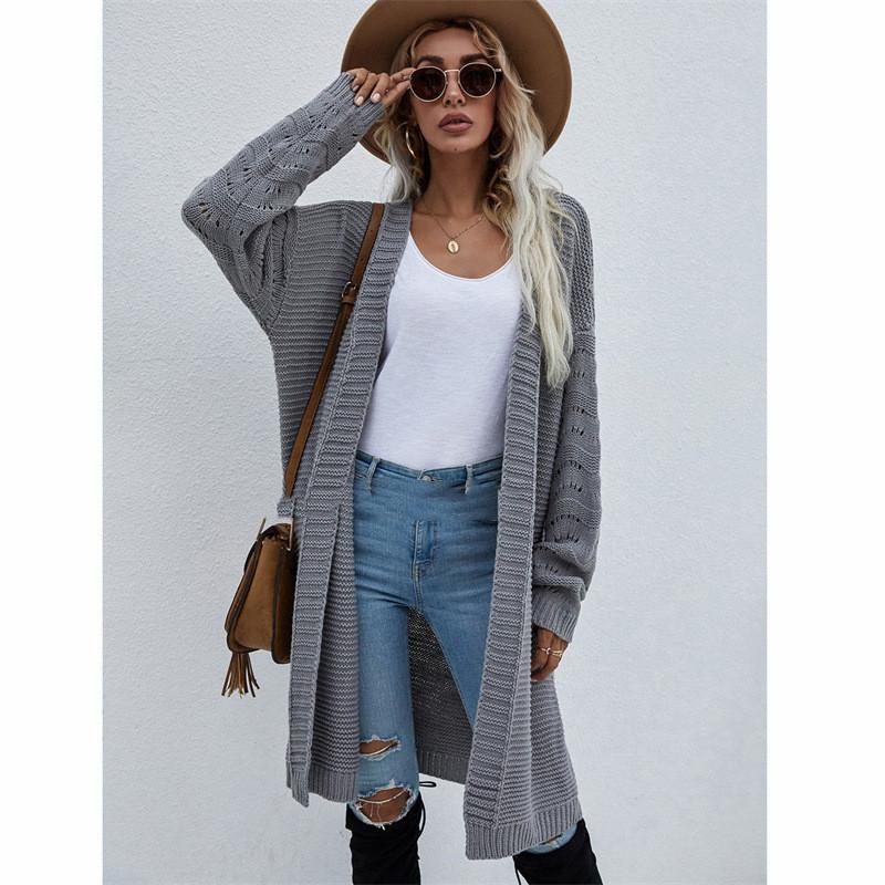 Long Cardigan Solid Color Women's Knitted Sweater