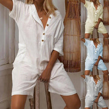 Charger l&#39;image dans la galerie, Women&#39;s Lapel Cotton Linen Jumpsuit
