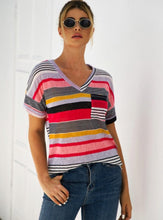 Load image into Gallery viewer, Summer Pocket Striped Short Sleeve T Shirt

