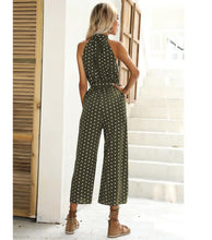 Load image into Gallery viewer, Summer Belted Polka-dot Halterneck Suspender Wide-leg Black Jumpsuit

