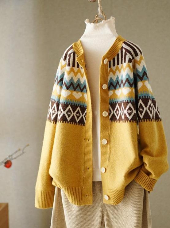 Shuqiu Retro Love Jacquard Round Neck Sweater Women