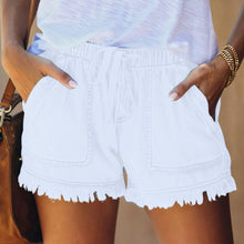 Load image into Gallery viewer, Fringed elastic loose jeans shorts
