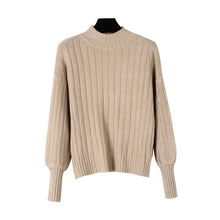 Load image into Gallery viewer, Fashion Casual Top Half High Collar Lantern Sleeve Pit Stripe Sweater
