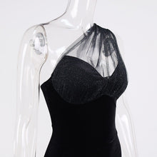 Load image into Gallery viewer, Women&#39;s One-shoulder See-through Bright Silk Stitching Dress
