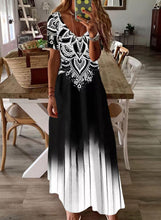 Load image into Gallery viewer, Short Sleeve V-Neck Tie-Dye 3D Digital Print Casual Long Dress
