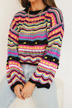 Charger l&#39;image dans la galerie, Stitching Sweater Loose Inter-color Rainbow Round Neck Striped Women
