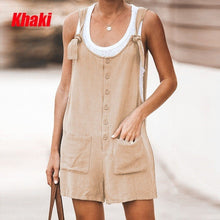Load image into Gallery viewer, New Solid Color Round Neck Button Loose Short Jumpsuit
