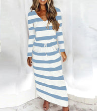 Load image into Gallery viewer, V-neck Loose Striped Long-sleeved Dress

