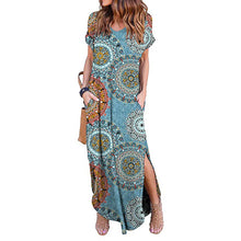 Load image into Gallery viewer, Bohemian Shift V-neck Short Sleeve Cotton Floral Pockets Maxi Maxi Dresses
