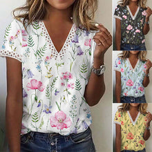 Load image into Gallery viewer, Printed V Neck Short Sleeved T Shirt
