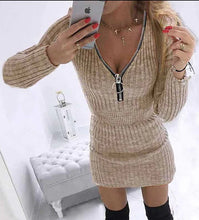Load image into Gallery viewer, Sexy Waist Long Sleeved Slim-fitting Zippered Knitted Dress
