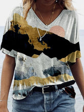 Load image into Gallery viewer, Polyester Floral V-neck Short Sleeve Tribal Style Loose Standard Length T-Shirt
