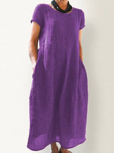 Load image into Gallery viewer, Casual Short Sleeve Solid Color Cotton Linen Loose Maxi Dress
