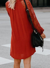 Load image into Gallery viewer, Spring Solid Color V-neck Lace Stitching Mid-length Red Dress
