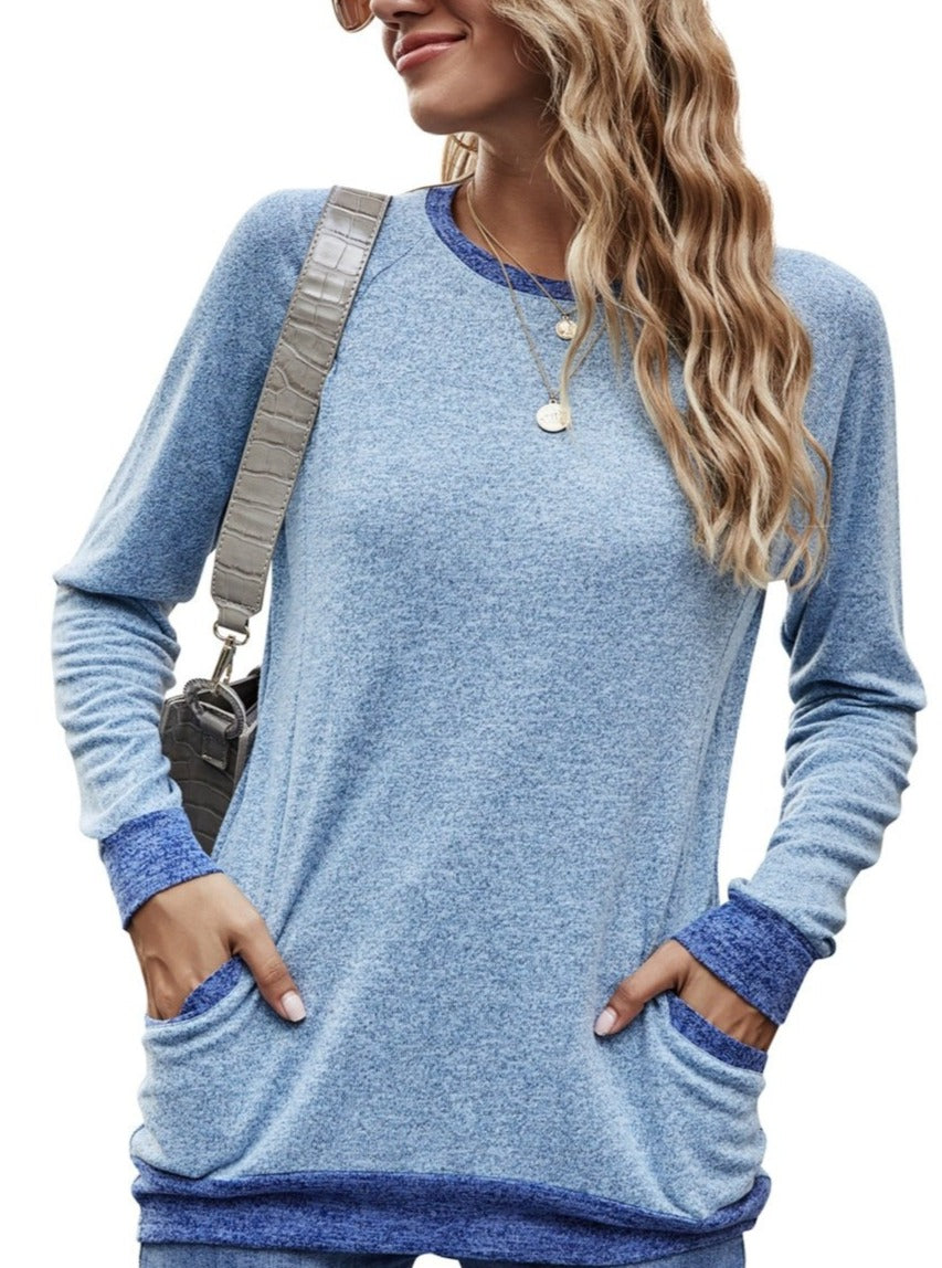 Cotton Solid Color Long Sleeve Pullover Sweatshirt