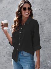 Load image into Gallery viewer, Casual Cotton Plain Shirt Collar Long Sleeve Ruffle Blouse
