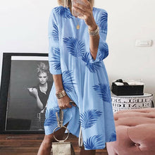 Load image into Gallery viewer, Casual A-line Round Neck 3/4 Sleeve Polyester Plants Ruffle Knee Length Summer Dress
