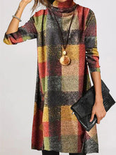 Load image into Gallery viewer, Cashmere Polished Plaid Dress With High Neck And Long Sleeves
