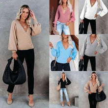 Load image into Gallery viewer, Office Lady V-neck Sexy Pullover Loose Sweater
