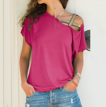 Load image into Gallery viewer, Casual shoulder cross irregular short-sleeved T-shirt
