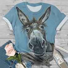 Load image into Gallery viewer, Donkey Head Printed Round Neck Short Sleeve Women&#39;s T-shirt
