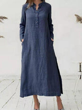 Charger l&#39;image dans la galerie, &lt;transcy&gt;Robe longue décontractée en coton uni à manches longues et col rond&lt;/transcy&gt;

