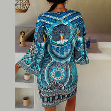 Load image into Gallery viewer, Women&#39;s Ethnic Printed Long Sleeve V-Neck Casual Knee-length Dress
